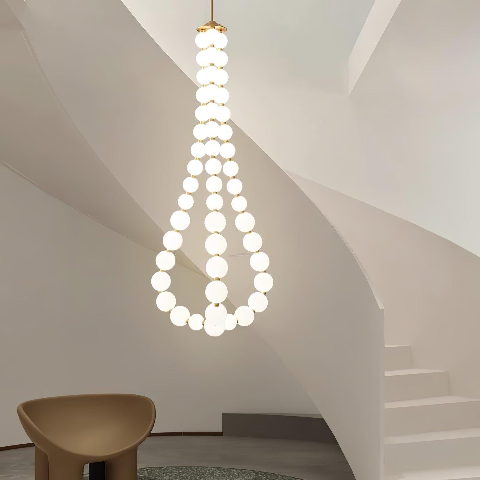 Acrylic Pearl Necklace Style Chandelier - Brass & White, Cluster-1-Luxehomezone