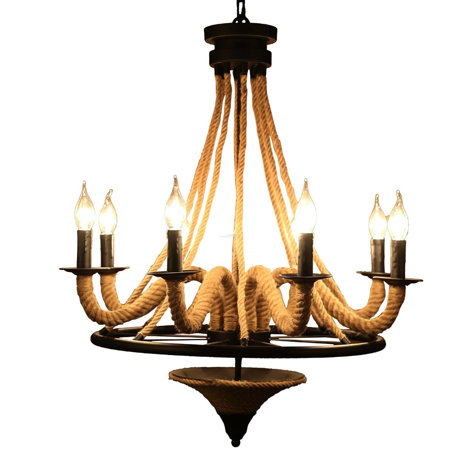 Hemp Rope Industrial Large Wheel Chandelier with 6/8 heads - Luxehomezone