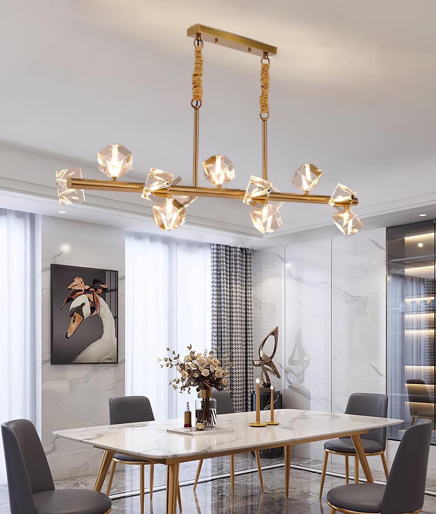 Takku Crystal Linear Chandelier - Black, Gold-1-Luxehomezone