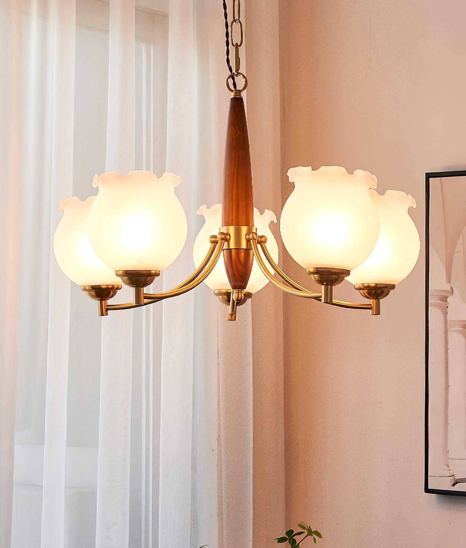 Tulips Glass Wood Chandelier with 3/5 heads - Zahara-1-Luxehomezone