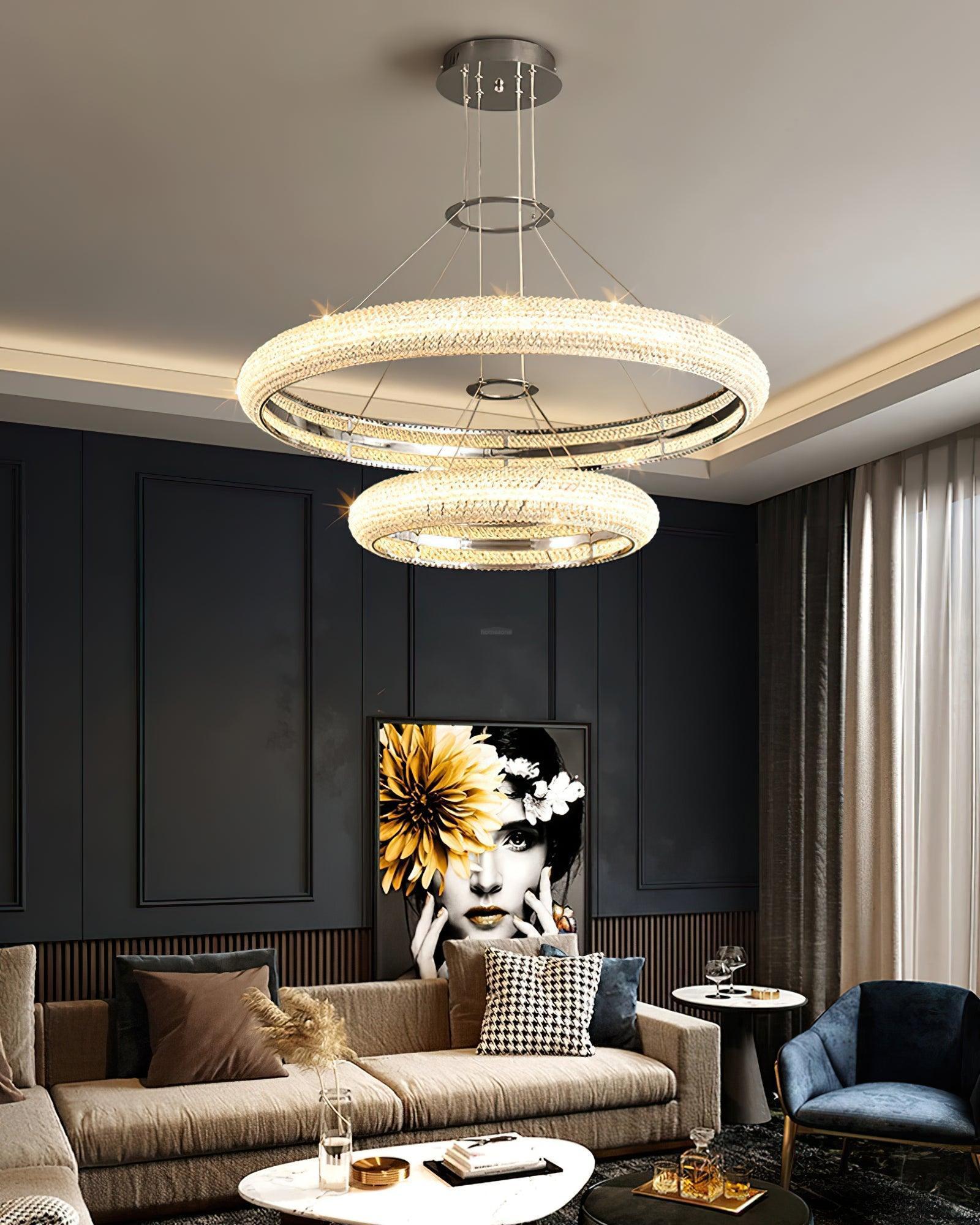 Asscher Ring Chandelier ∅ 17.7″ - Crystals-1-Luxehomezone