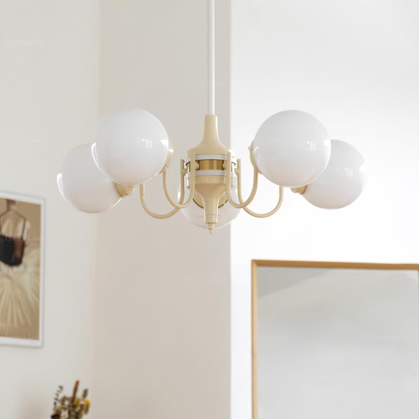 Cream Glass Ball Chandelier ∅ 19.7″ - Bend-1-Luxehomezone