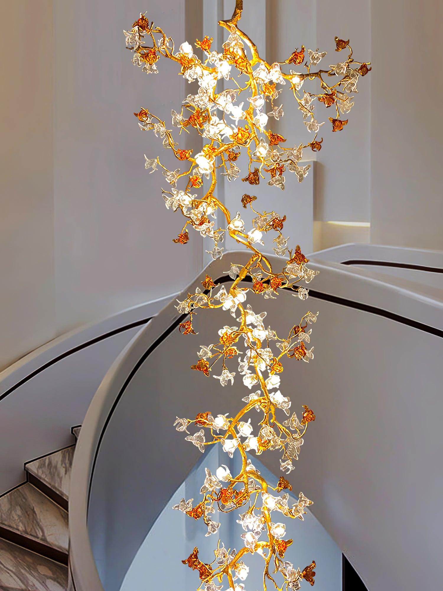 Brass Maple Long Branch Staircase Chandelier - Helia-1-Luxehomezone