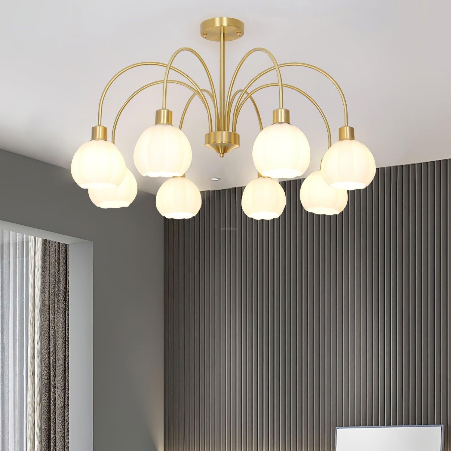 Golden Pumpkin Glass Chandelier with 3/5/6/8 heads - Bend-1-Luxehomezone