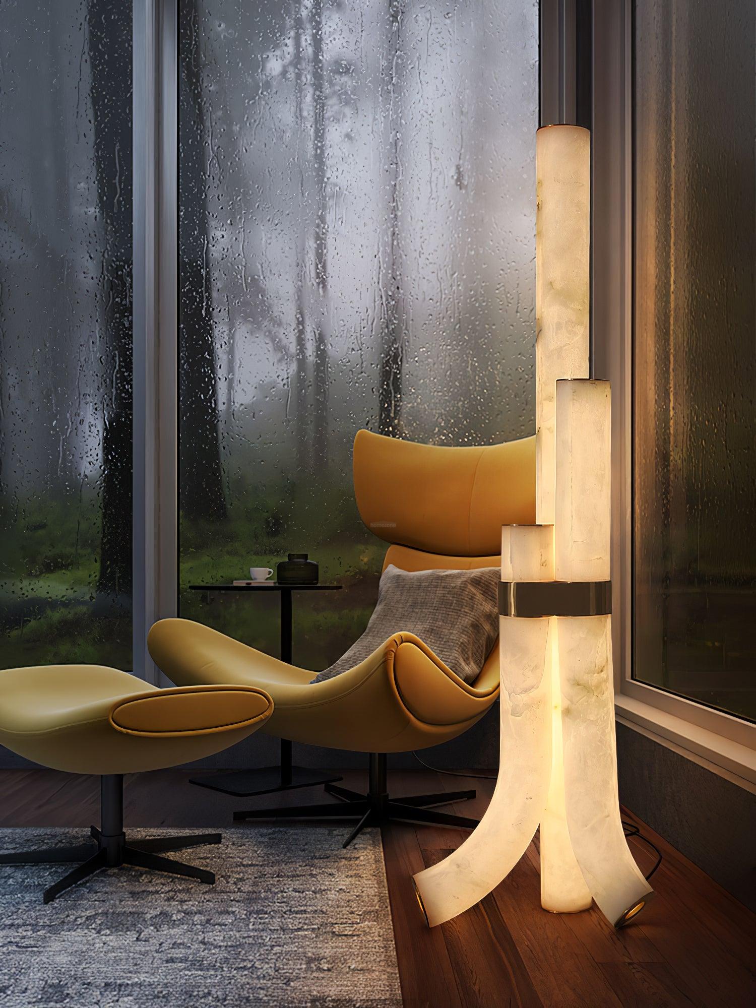 Piped Marble Floor Lamp  ∅ 17.7″ - Alabaster-1-Luxehomezone