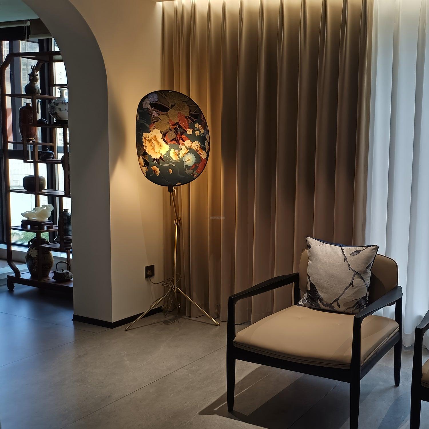 Floral Nocturne Floor Lamp ∅ 23.6″ - Drapery-1-Luxehomezone