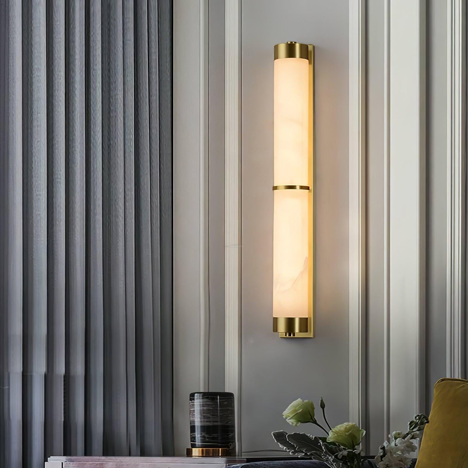 Cylindra Alabaster Brass Wall Sconce - Alabaster, Alabaster Wall Lamp-1-Luxehomezone