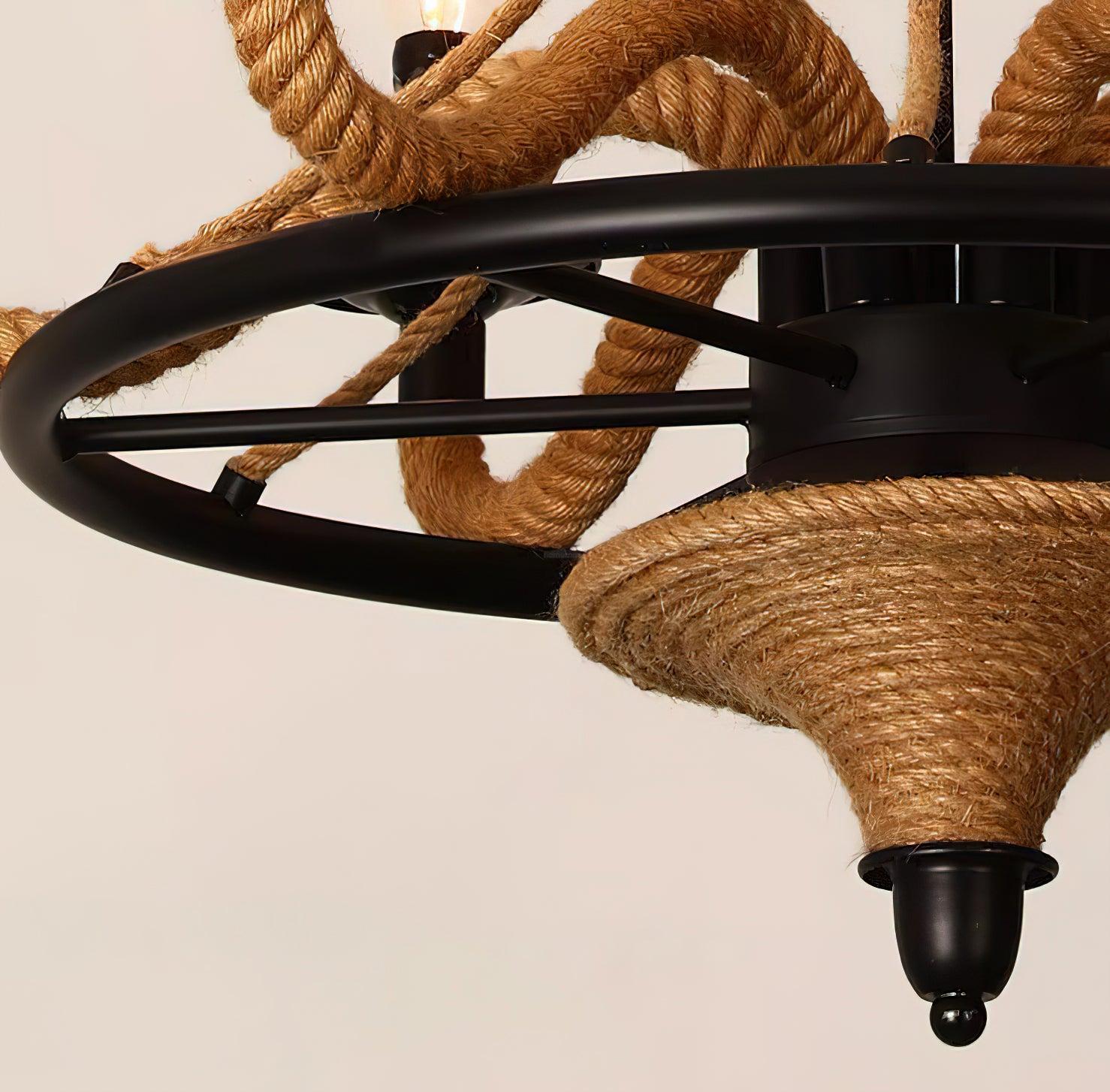 Hemp Rope Industrial Large Wheel Chandelier with 6/8 heads - Luxehomezone