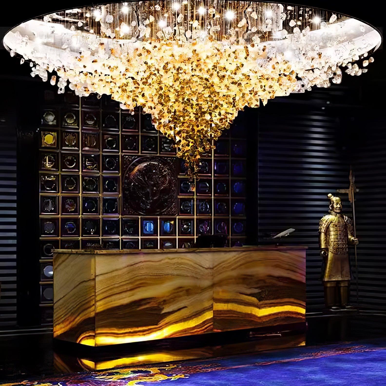 Multicolor Crystal Stone Round/Long canopy Chandelier - Helia-1-Luxehomezone