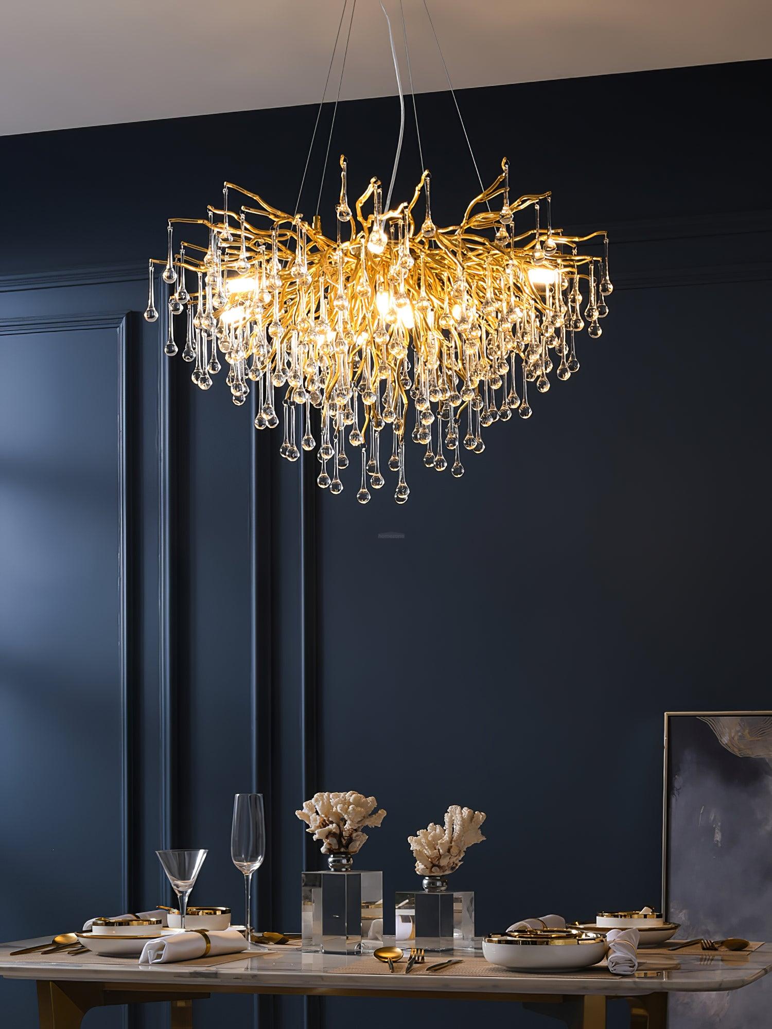 Teardrop Style Crystal Chandelier - Crystals, Gold & Clear crystal-1-Luxehomezone