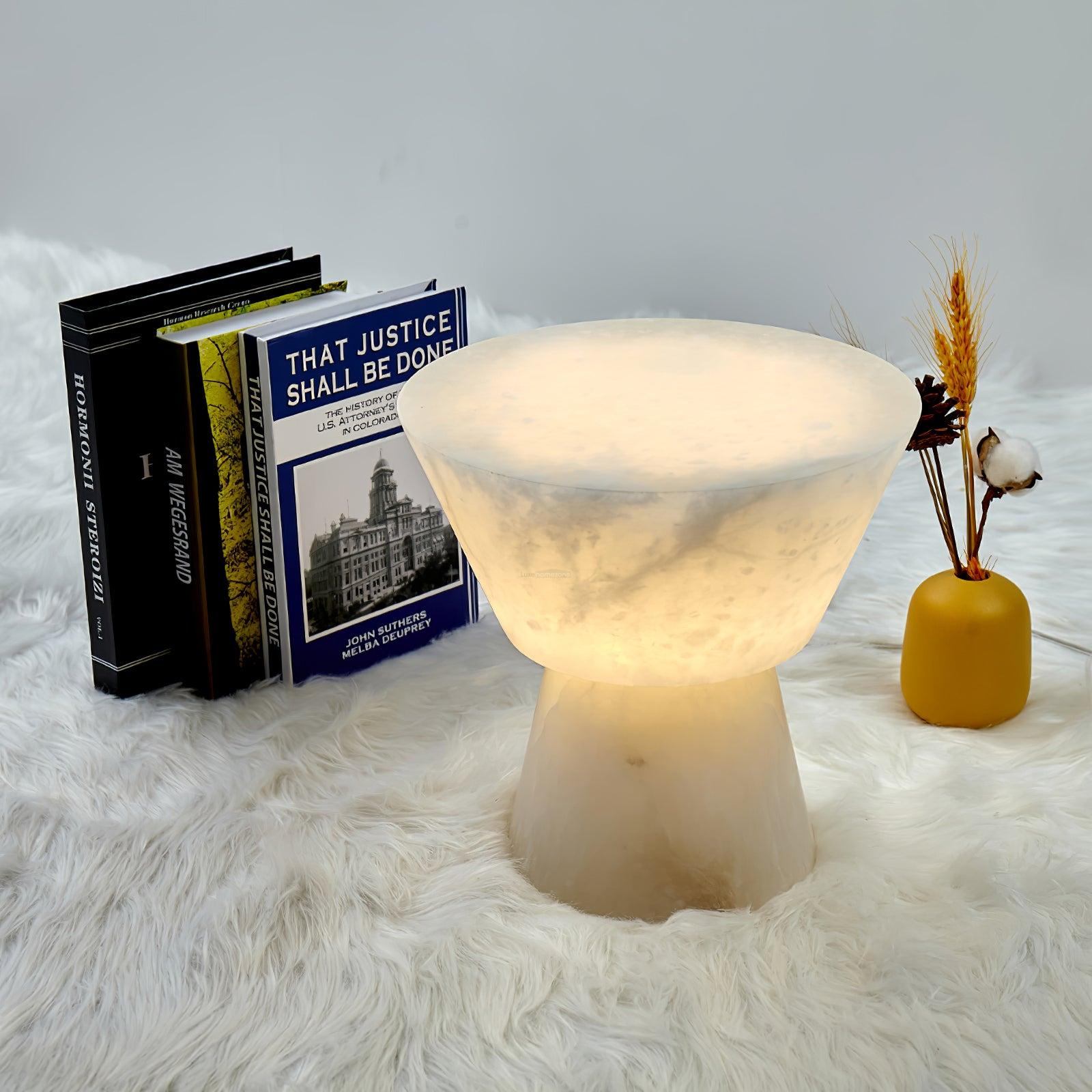 Beta Marble Round Table Lamp - Alabaster-1-Luxehomezone