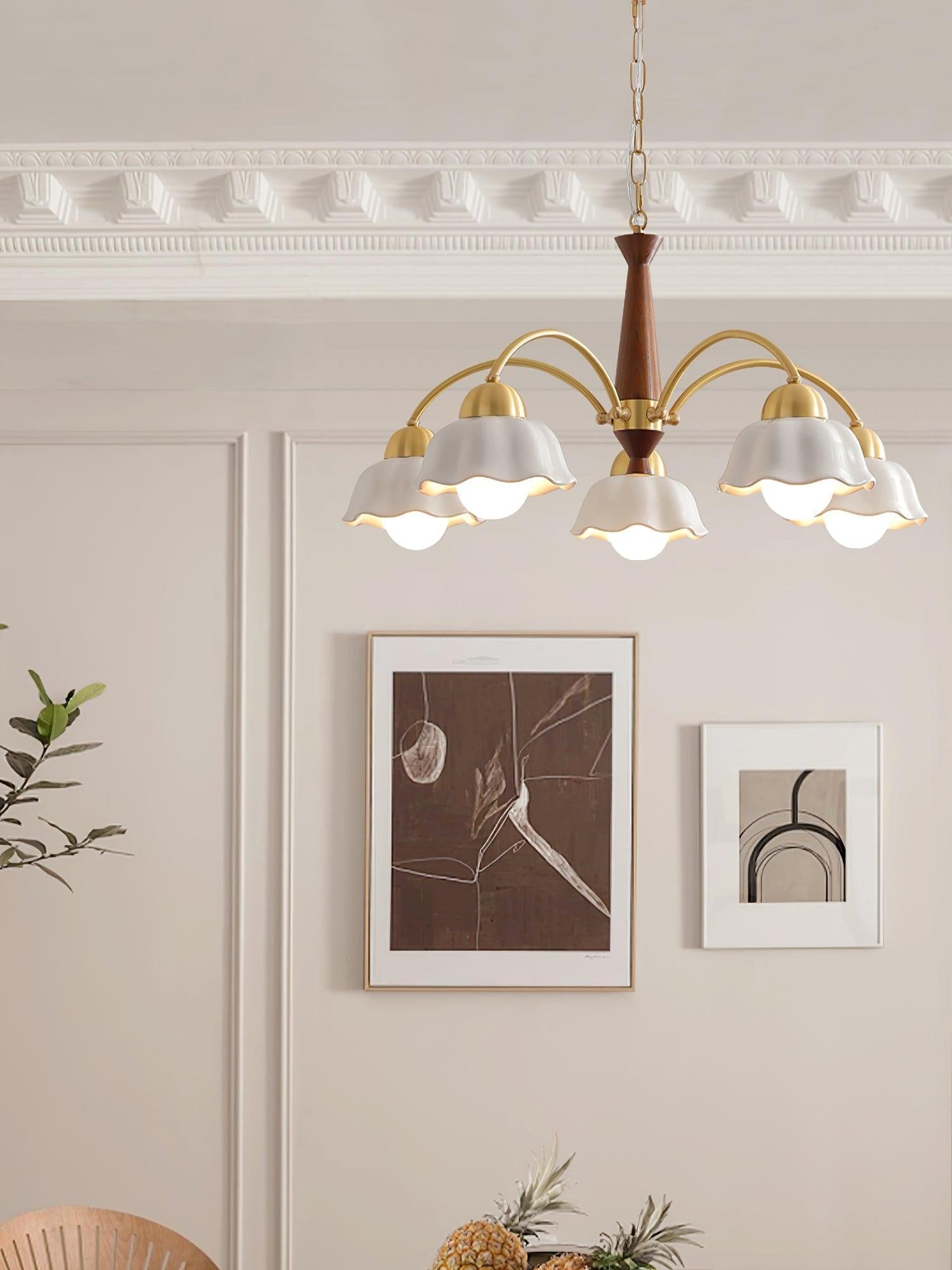 Swedish Modern Brass Chandelier with 3/5/6/8 heads - Flower Ceramic, Optimized-1-Luxehomezone