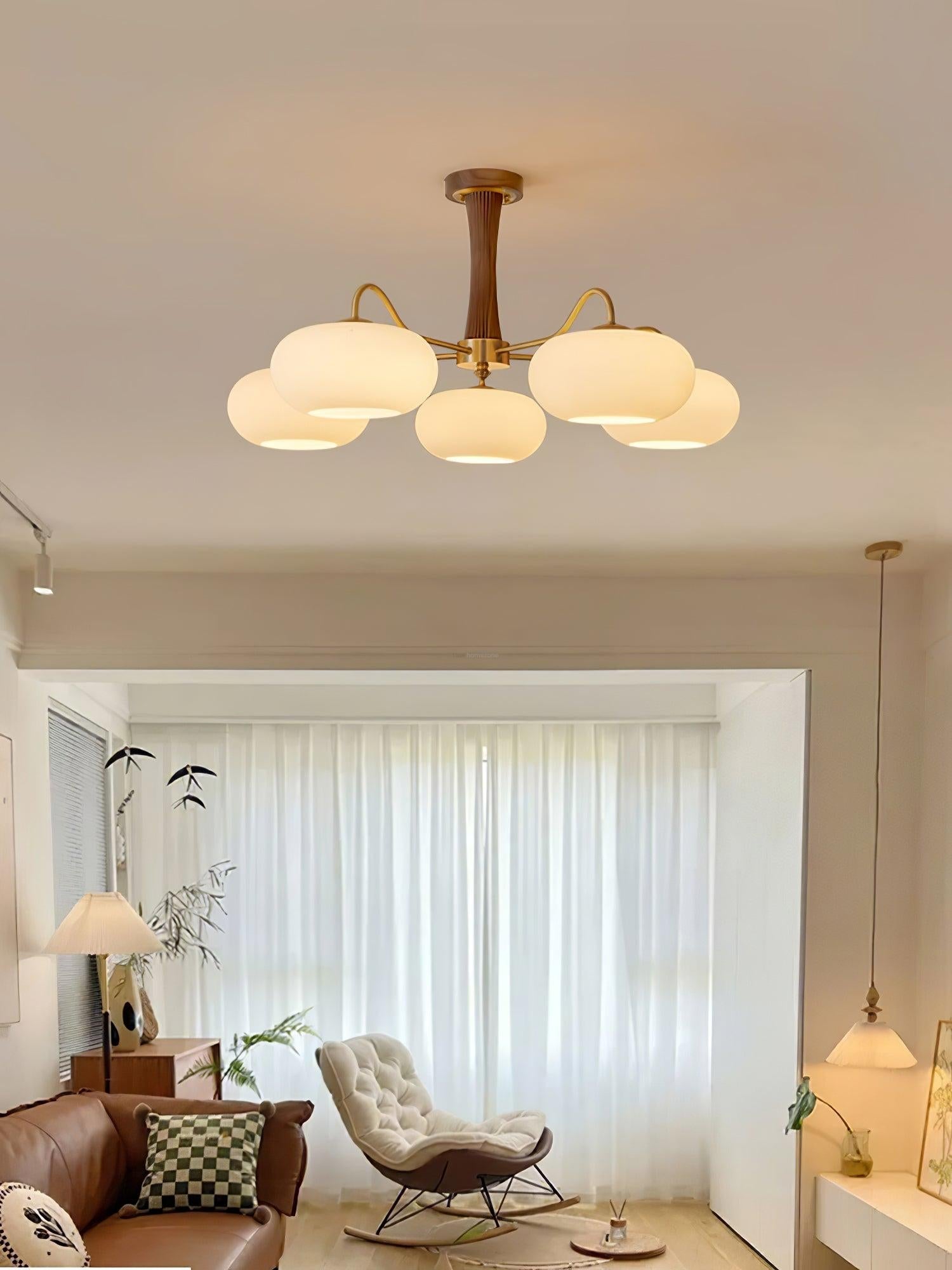 Brass Wooden Persimmon Ceiling Light For Living Room - Glass Chandelier, Persimmon, Semi Flush Mounts-1-Luxehomezone