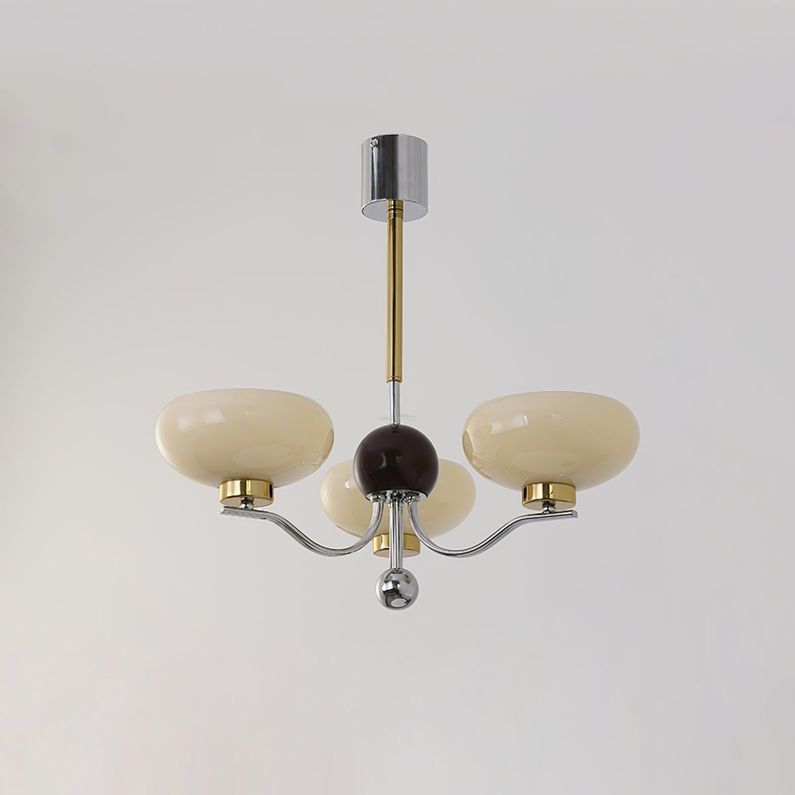 Medieval Glass Bowl Chandelier with 3/5 heads - Bend, Chrome & Gold & Creamy yellow, Chrome & Gold & Milk white, Marshmallow Chandelier-1-Luxehomezone