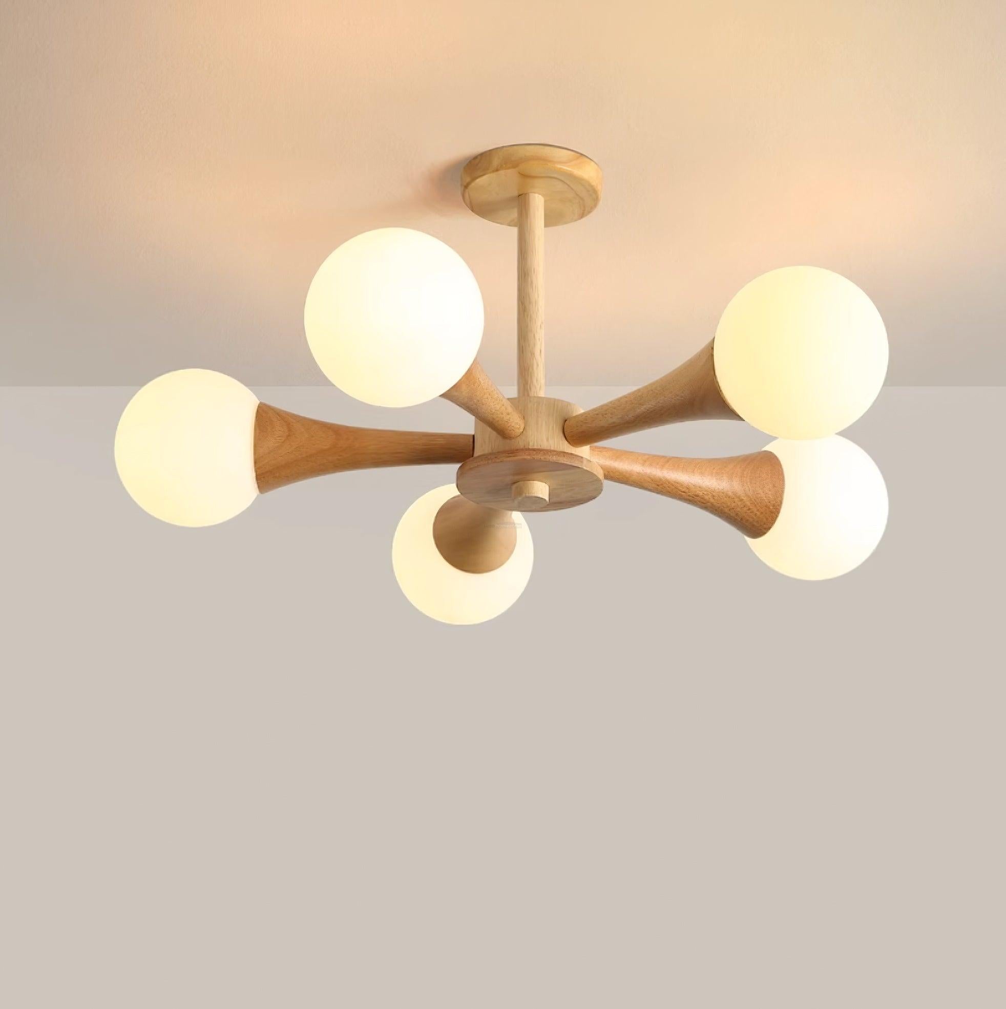 Wooden Nera Chandelier with 3/4/5 heads - Wood, Wood & White-1-Luxehomezone