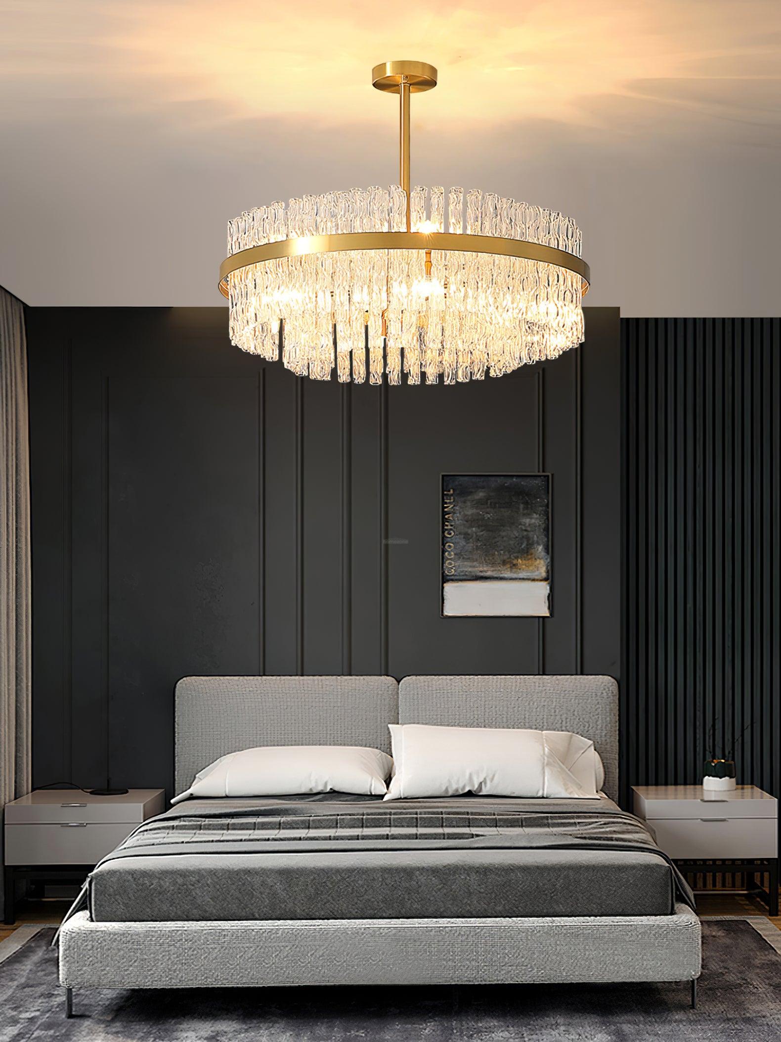 Gold & Clear Rod Round/Long canopy Chandelier - Luxehomezone