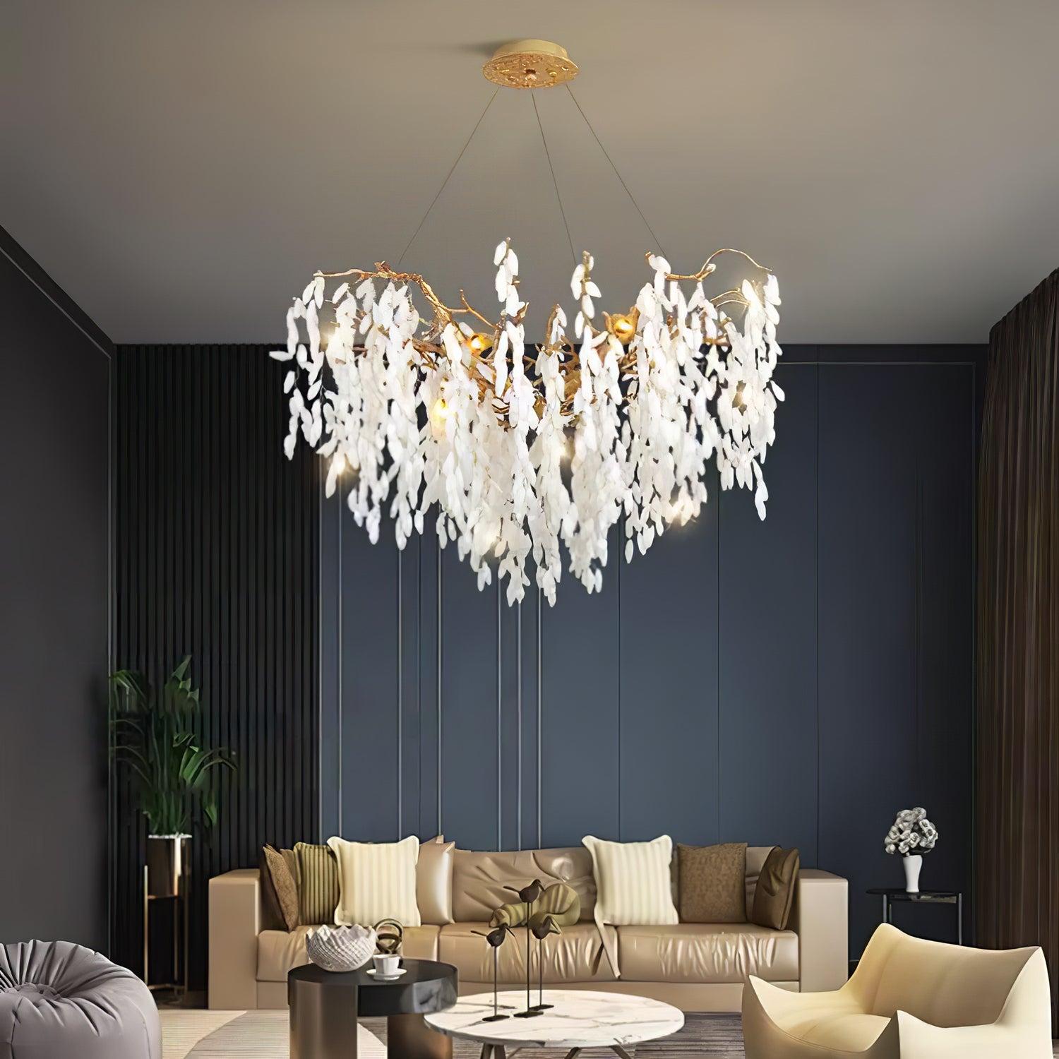 White Jade Branch Brass Round Chandelier - Branch-1-Luxehomezone