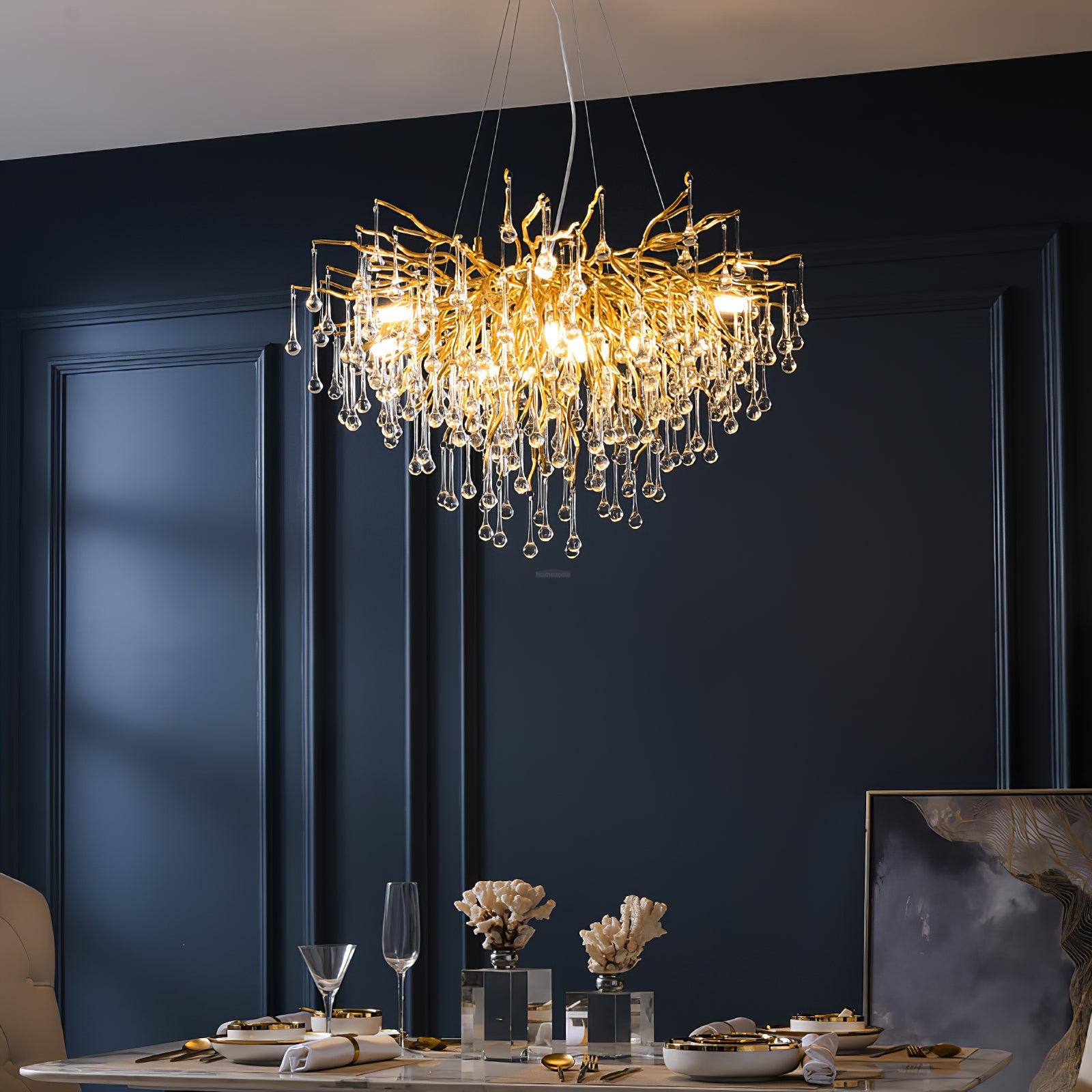 Teardrop Style Crystal Chandelier - Crystals, Gold & Clear crystal-1-Luxehomezone