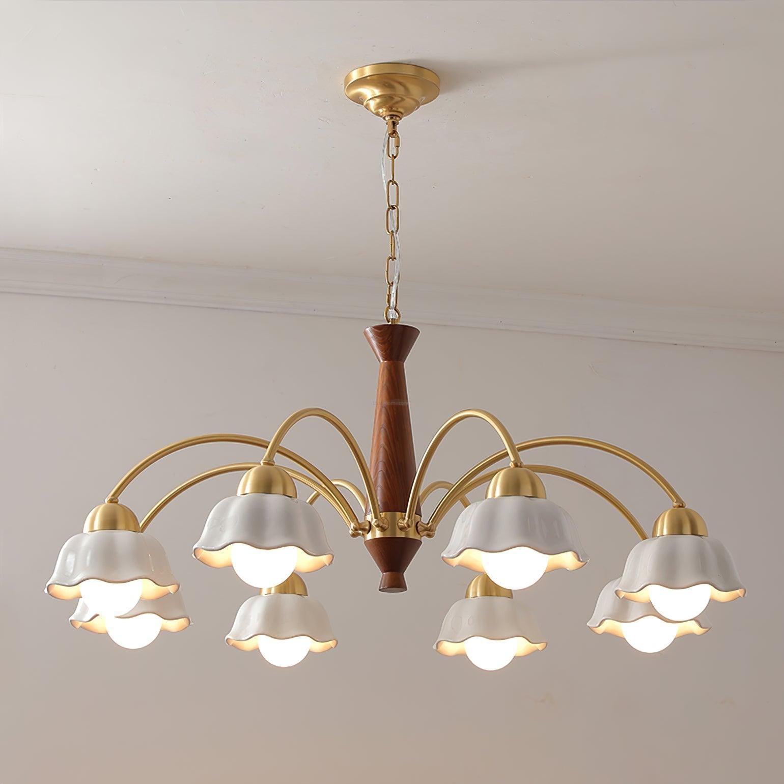 Swedish Modern Brass Chandelier with 3/5/6/8 heads - Flower Ceramic, Optimized-1-Luxehomezone
