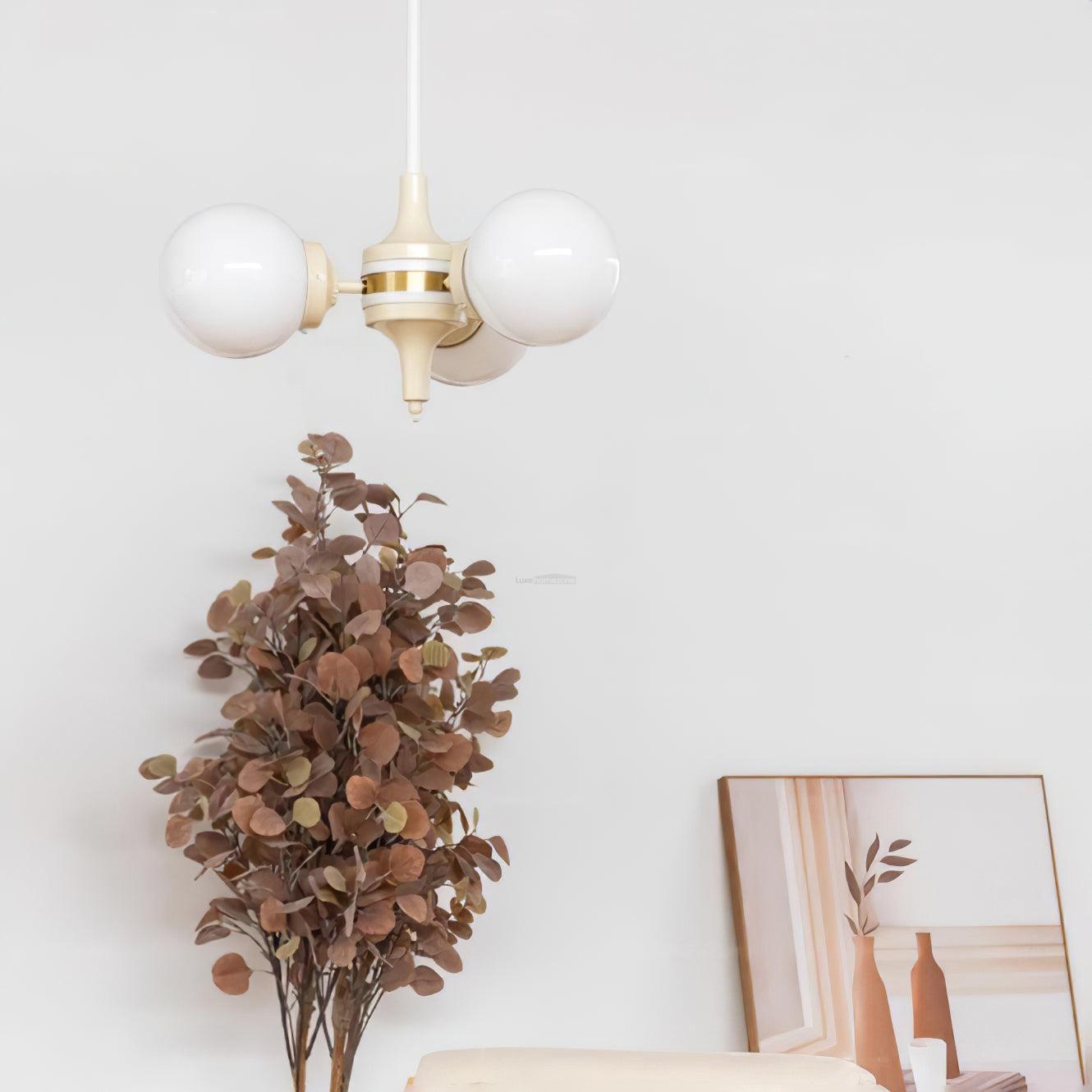 Cream Glass Ball Chandelier ∅ 19.7″ - Bend-1-Luxehomezone