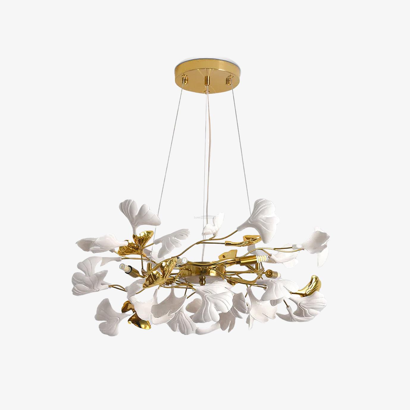 Gingko Chandelier Style P - Gingko, Gingko Chandelier, Gold & White-1-Luxehomezone