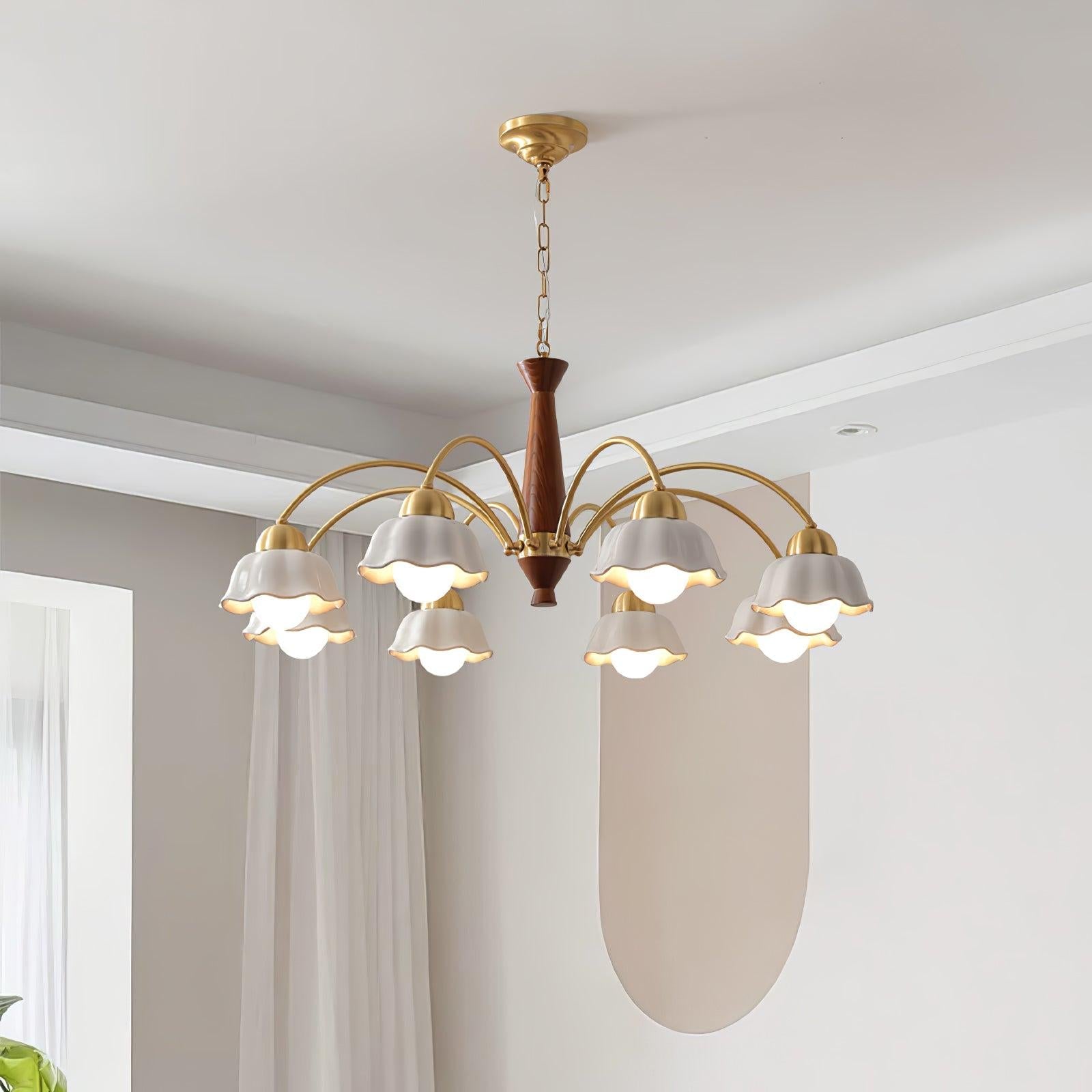 Swedish Modern Brass Chandelier with 3/5/6/8 heads - Flower Ceramic, Optimized-1-Luxehomezone