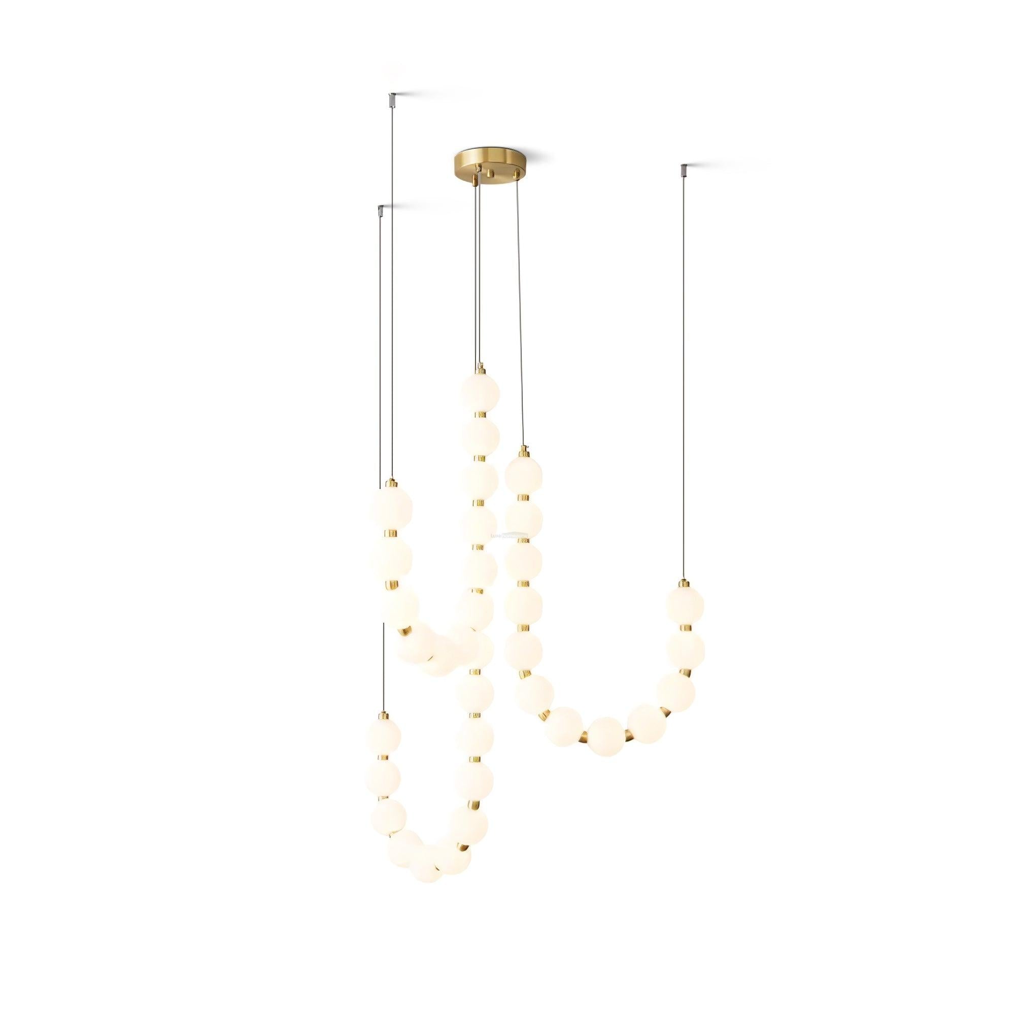 Acrylic Pearl Necklace Style Chandelier - Brass & White, Cluster-1-Luxehomezone