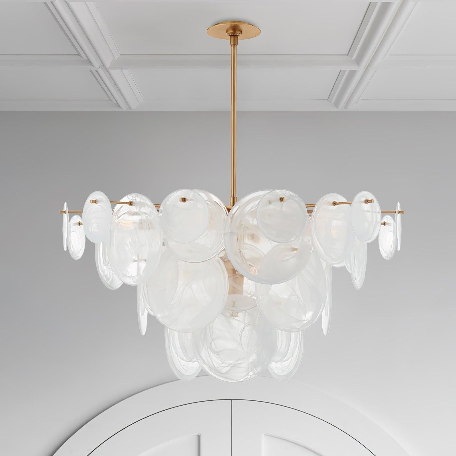 Brass Discs Cascading Round Chandelier - Cylinder-1-Luxehomezone