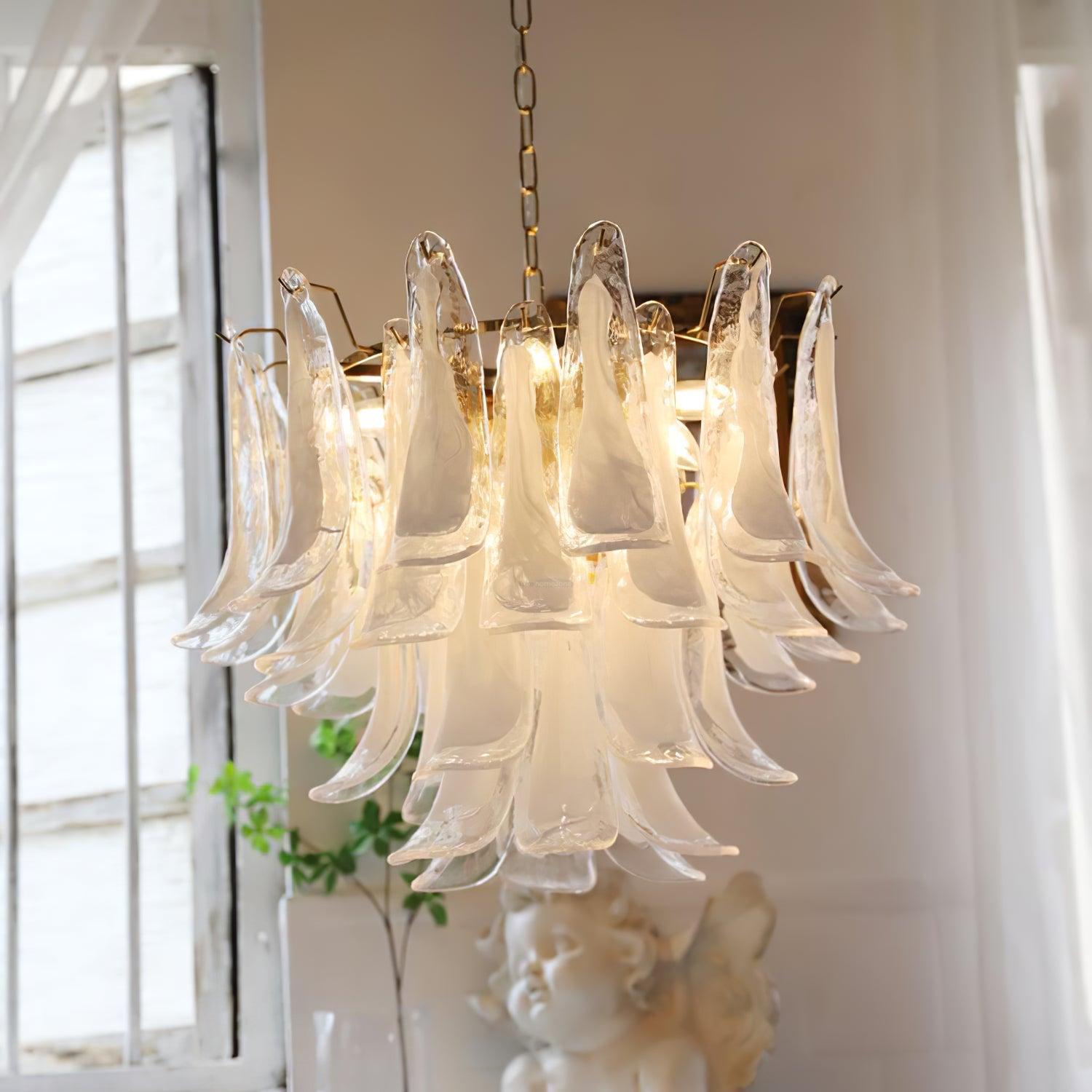 Glass Leaf Cascade Chandelier with 3/4 layer - Luxehomezone