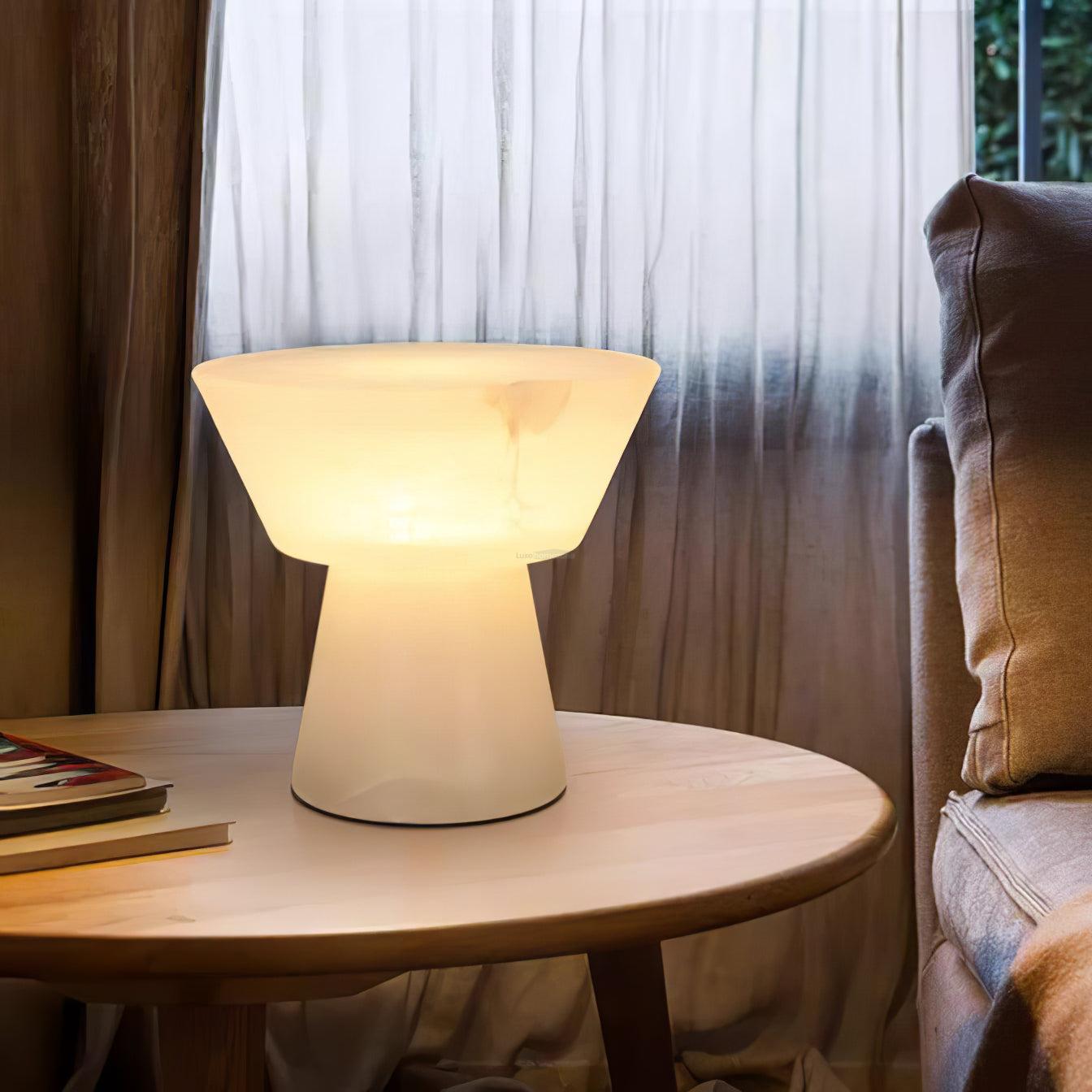 Beta Marble Round Table Lamp - Alabaster-1-Luxehomezone
