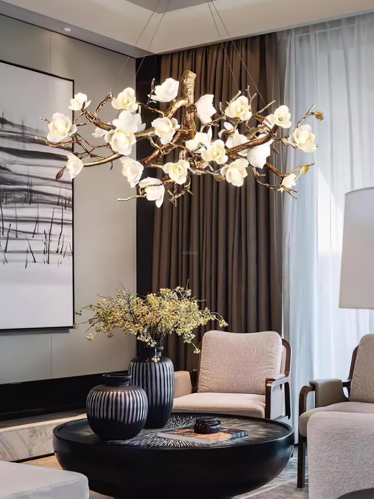 Flower Bloom Branch Type Brass Chandelier