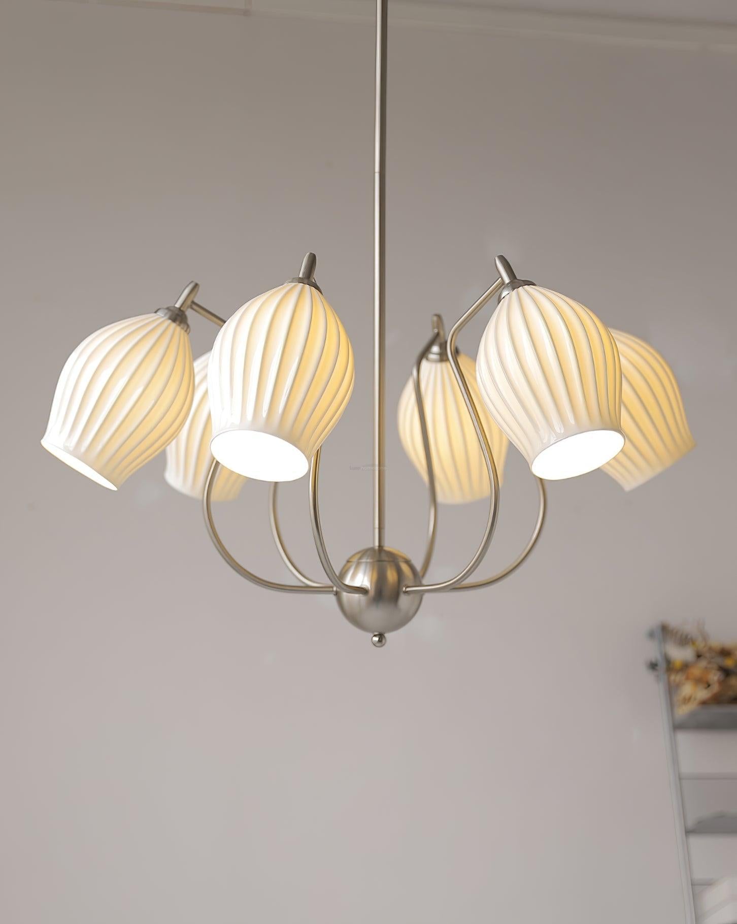 Ceramic Ribbed Chandelier with 4/6/8 heads - Flower Ceramic-1-Luxehomezone
