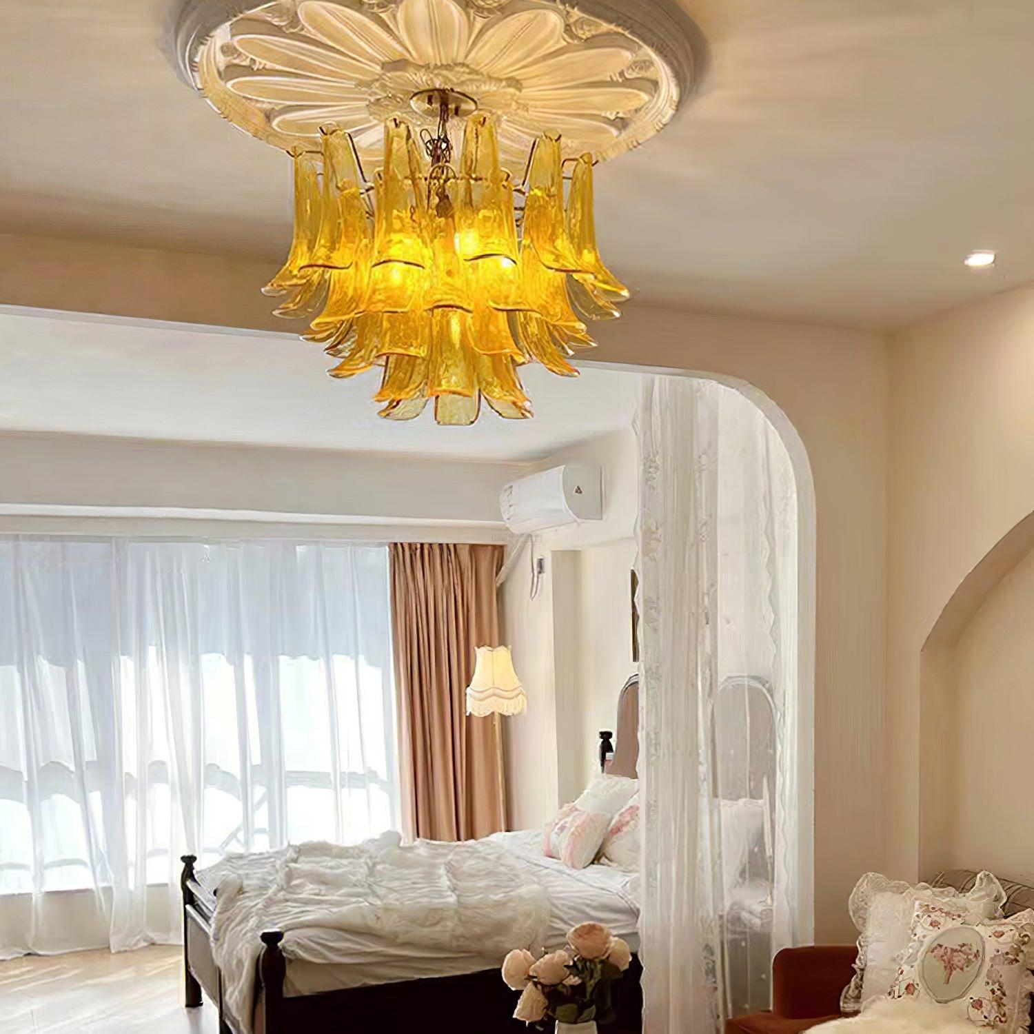 Glass Leaf Cascade Chandelier with 3/4 layer - Luxehomezone