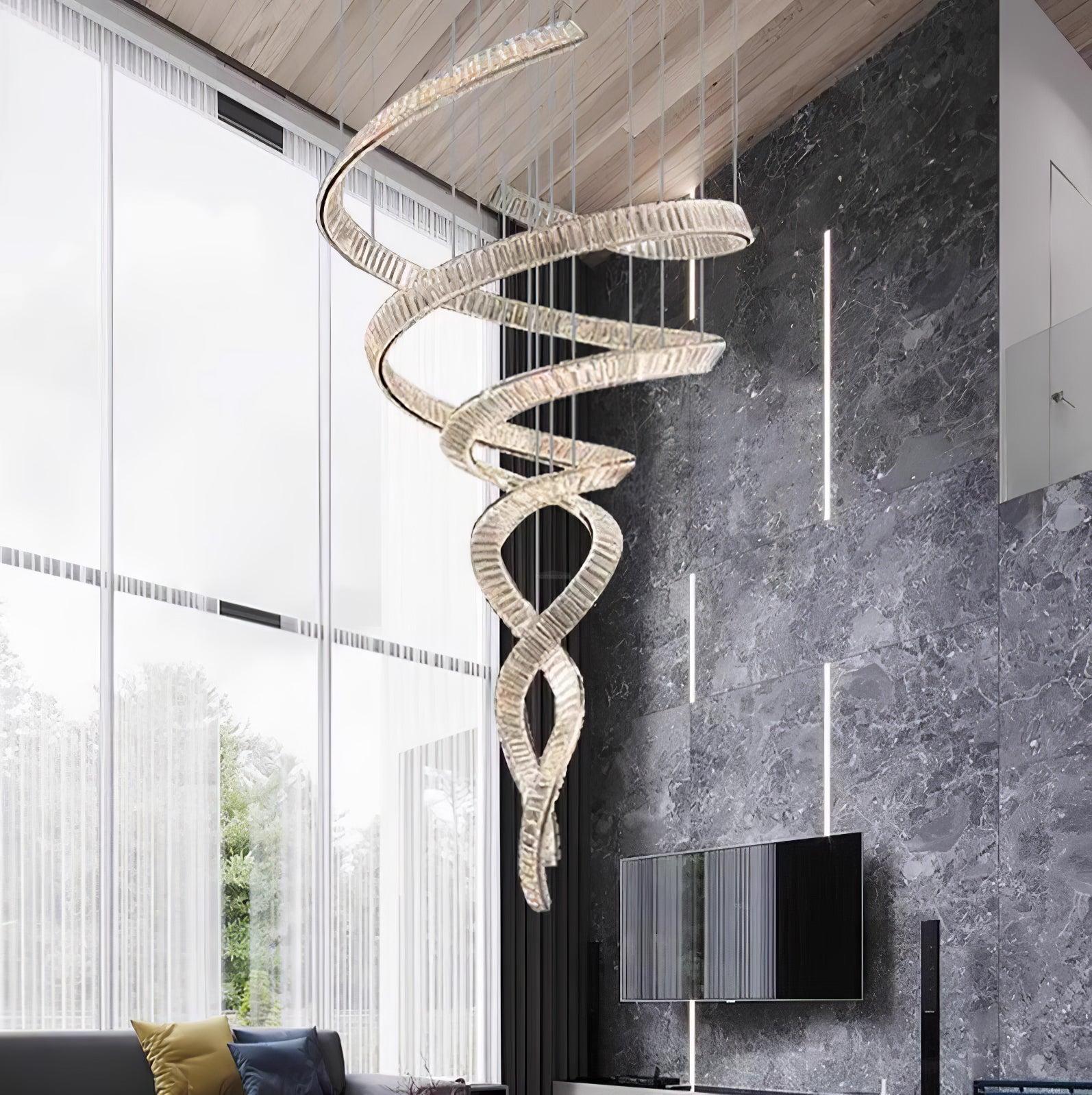 Long Spiral Crystal Chandelier ∅ 31.5″ - Crystals, Straps-1-Luxehomezone