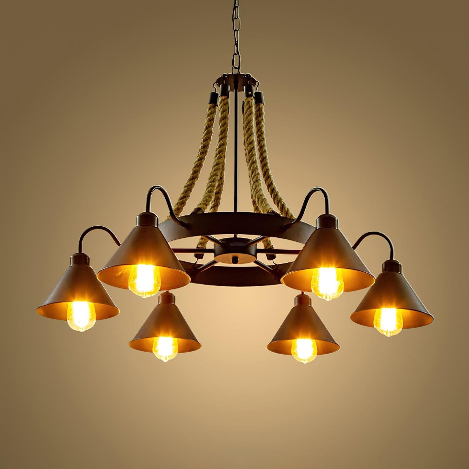 Hemp Rope Industrial Horn Chandelier with 6/8/12/16 heads - Hemp Rope-1-Luxehomezone