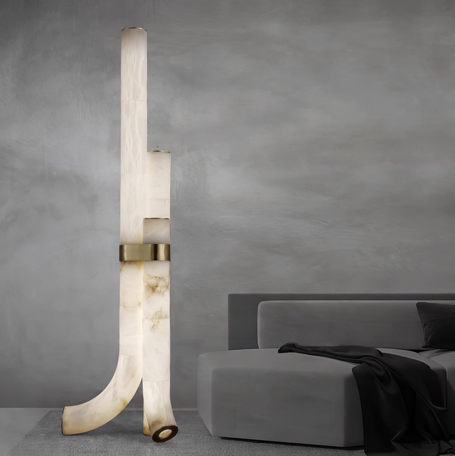 Piped Marble Floor Lamp  ∅ 17.7″ - Alabaster-1-Luxehomezone