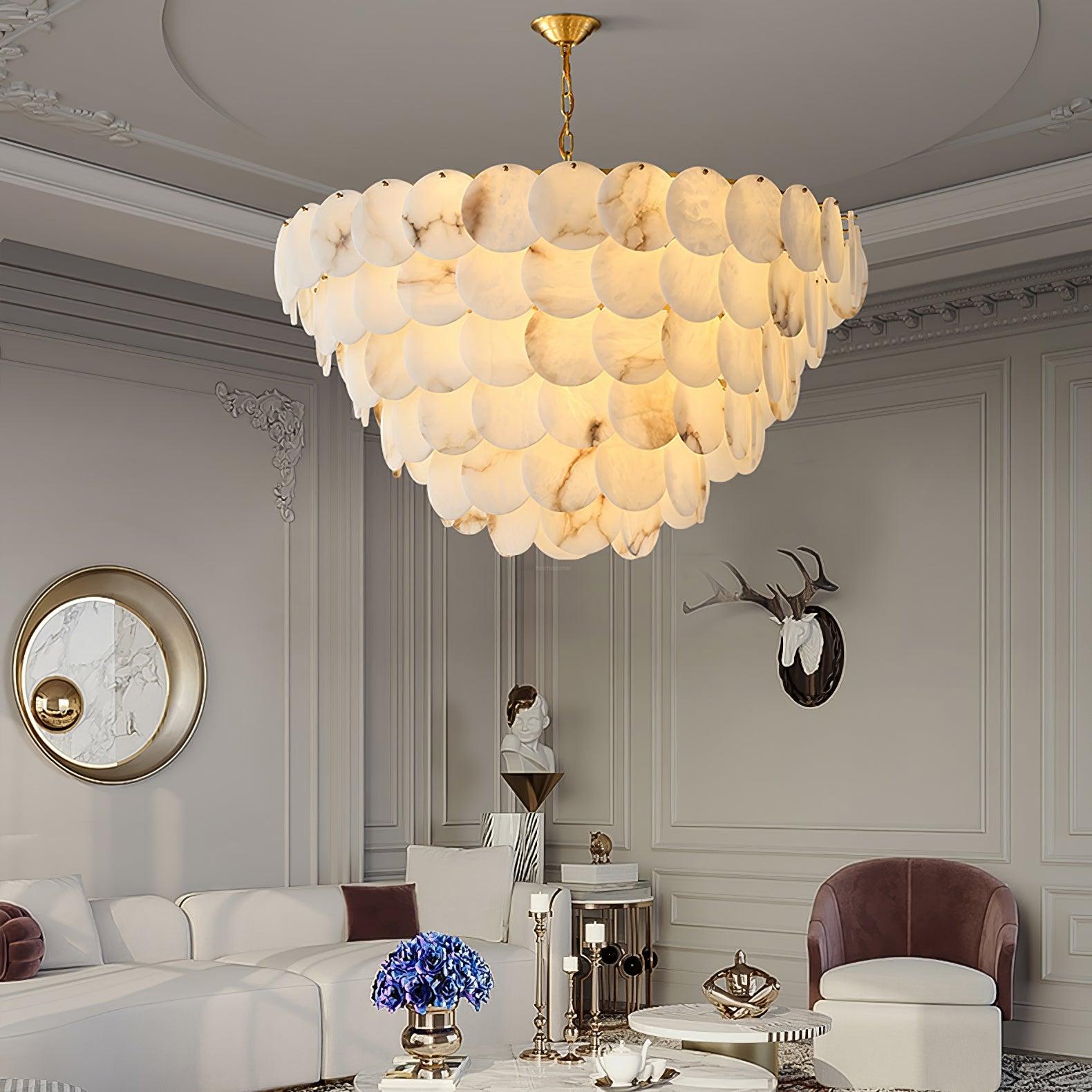 Alabaster Shell Brass Chandelier with 2/3/4/5/6 layer - Alabaster, Alabaster Chandelier-1-Luxehomezone