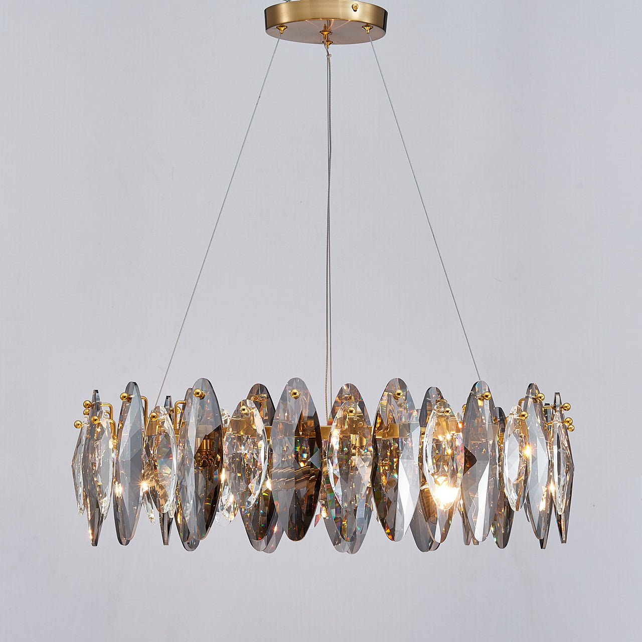 Smoked Crystal Round Chandelier 8 Lights