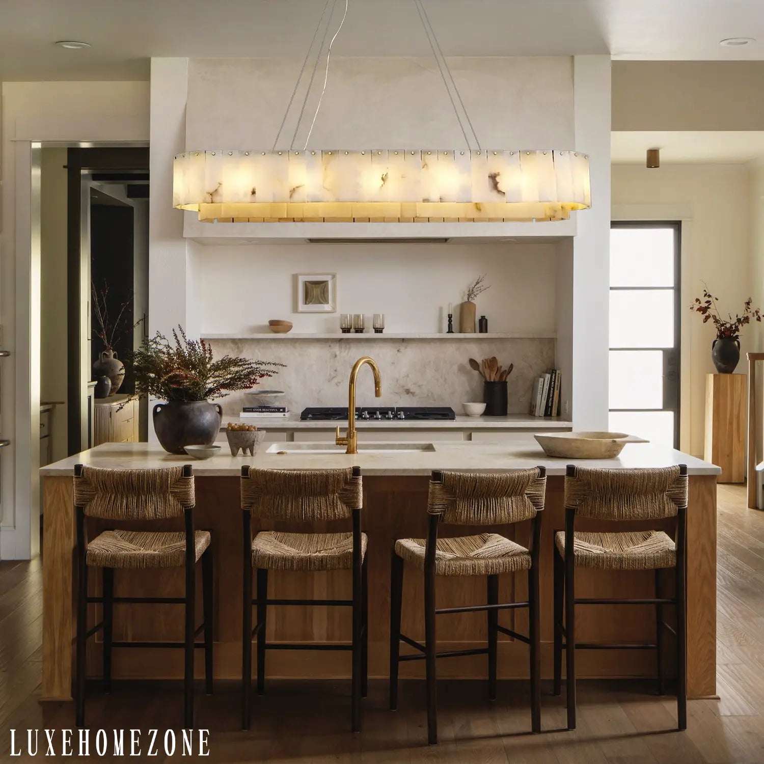 Alabaster Rectangular Chandelier L54" - Fast Delivery-1-Luxehomezone