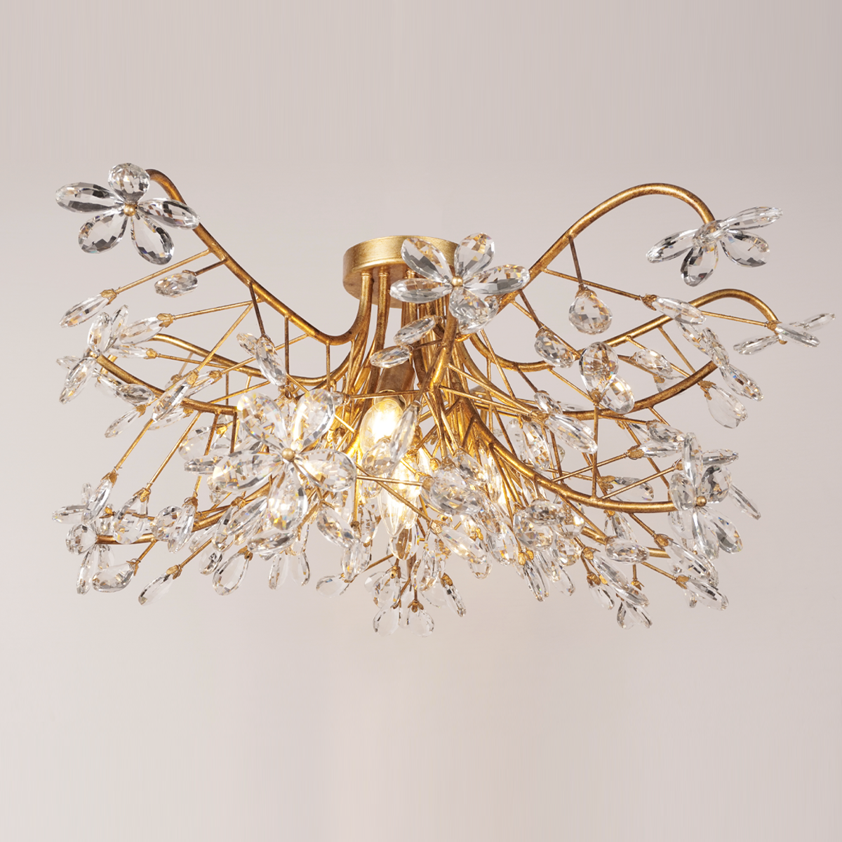 Crystal Flowers Fiore Flushmount - All Products, Bedroom, Best Sellers, Branch, Dinner Room, Fiore Series, Flushmounts, Ins Review- Flushmount1-Luxehomezone