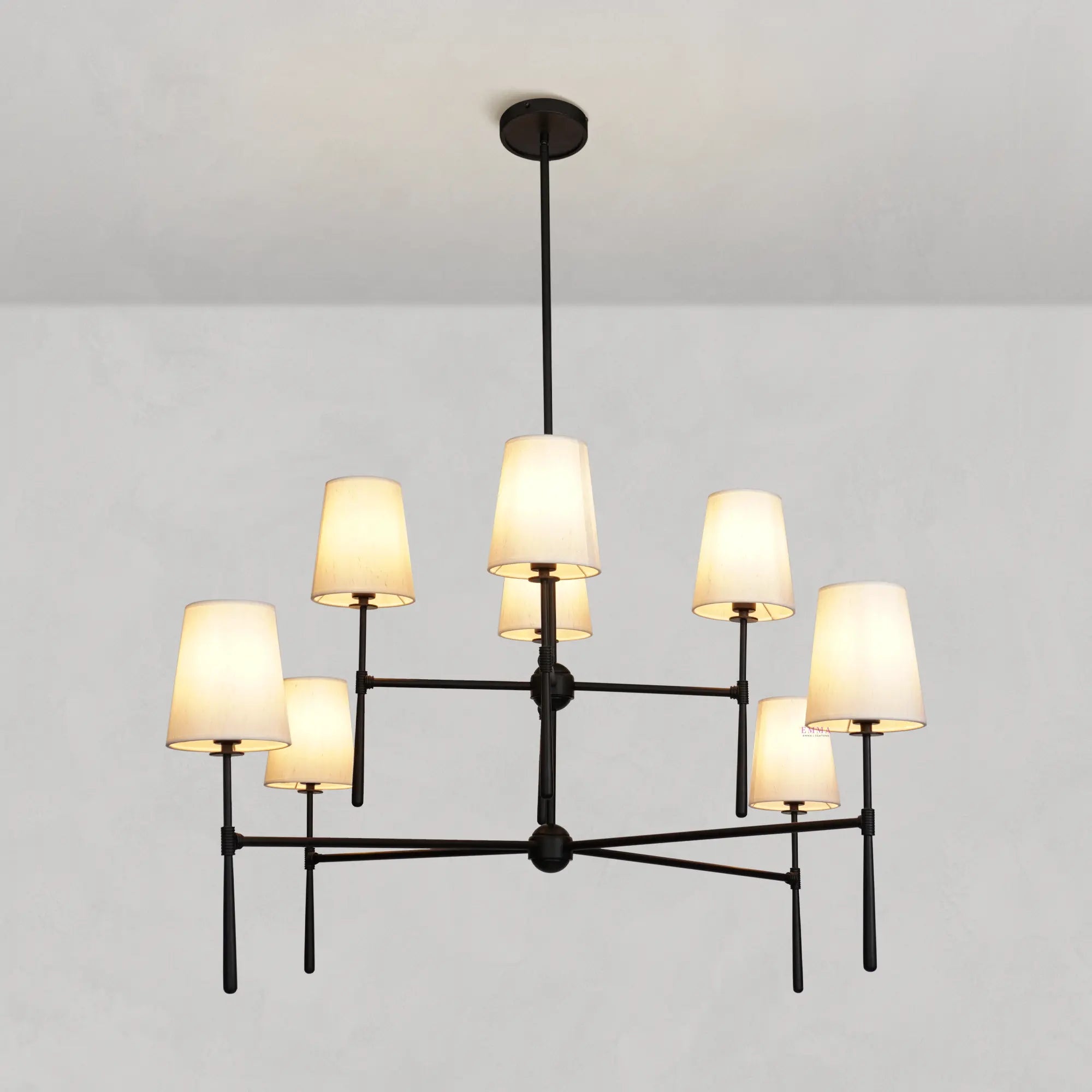 Art Fabric Lamp Shade Rhode 2-Tier Round Chandelier 48" - Best Sellers, Chandelier, Rhode Series- Chandelier1-Luxehomezone