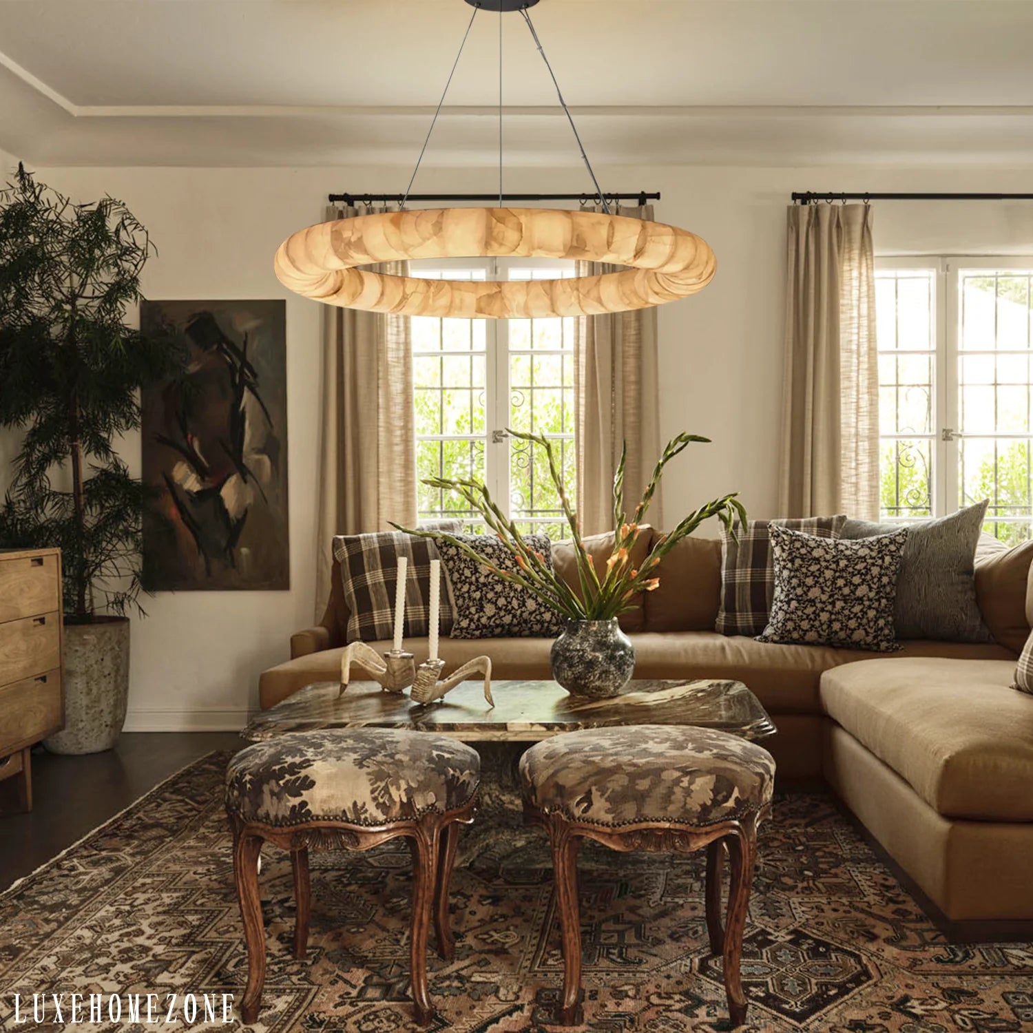 Lisse Alabaster Round Chandelier 30" 40" 60"