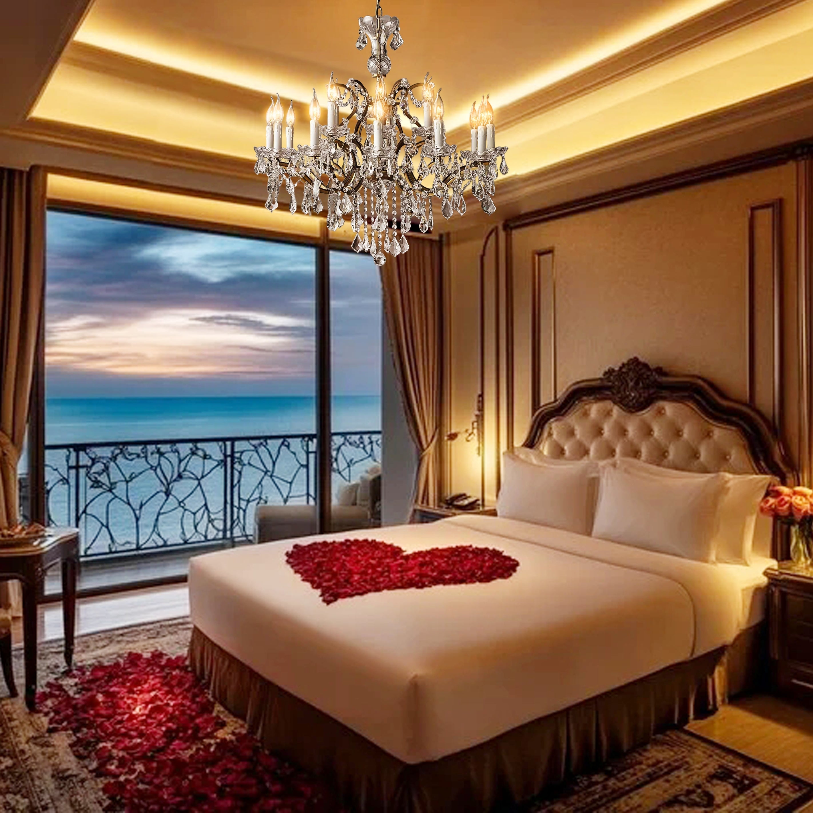Luxurious Rococo Iron & Crystal Chandelier