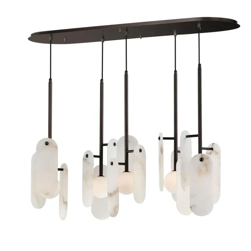 Alabaster Studio M Megalith 5-Light Linear Chandelier - Alabaster, Alabaster lightings, Black, CCCC, Chandelier, Chandeliers, Dining & Kitchen, Living Room, metal, Modern-1-Luxehomezone