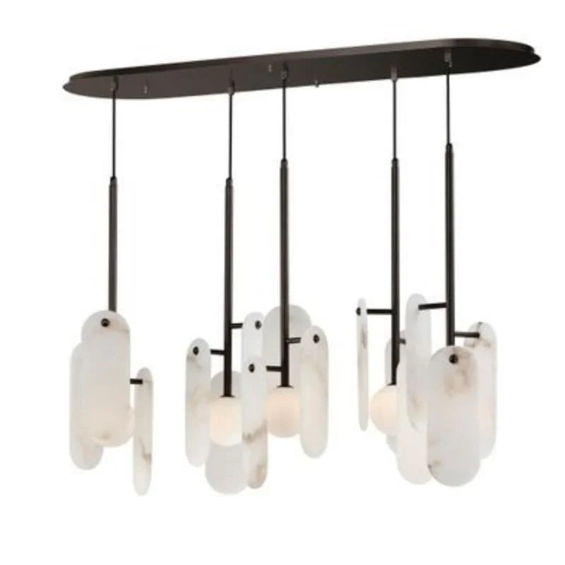 Alabaster Studio M Megalith 5-Light Linear Chandelier - Alabaster, Alabaster lightings, Black, CCCC, Chandelier, Chandeliers, Dining & Kitchen, Living Room, metal, Modern-1-Luxehomezone