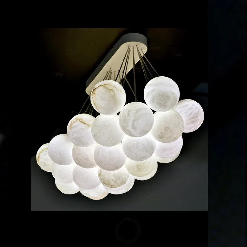 Tristan Modern Rectangular Chandelier Alabaster Ball Chandelier - Alabaster, Alabaster lightings, Ball, Bedroom, CCCC, Chandelier, Chandeliers, Dining & Kitchen, Dining Room, entryway, foyer, Hallway, Hotel, Living Room, Modern, Rectangular-1-Luxehomezone