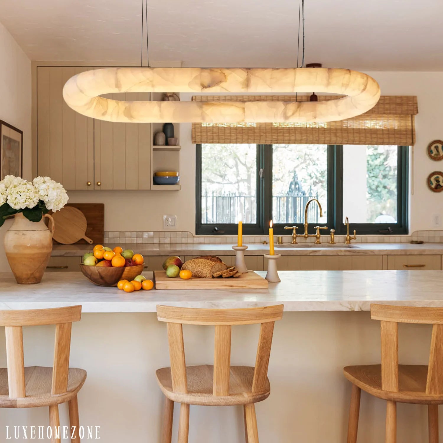 Lisse Alabaster Oval Chandelier 57" 74"