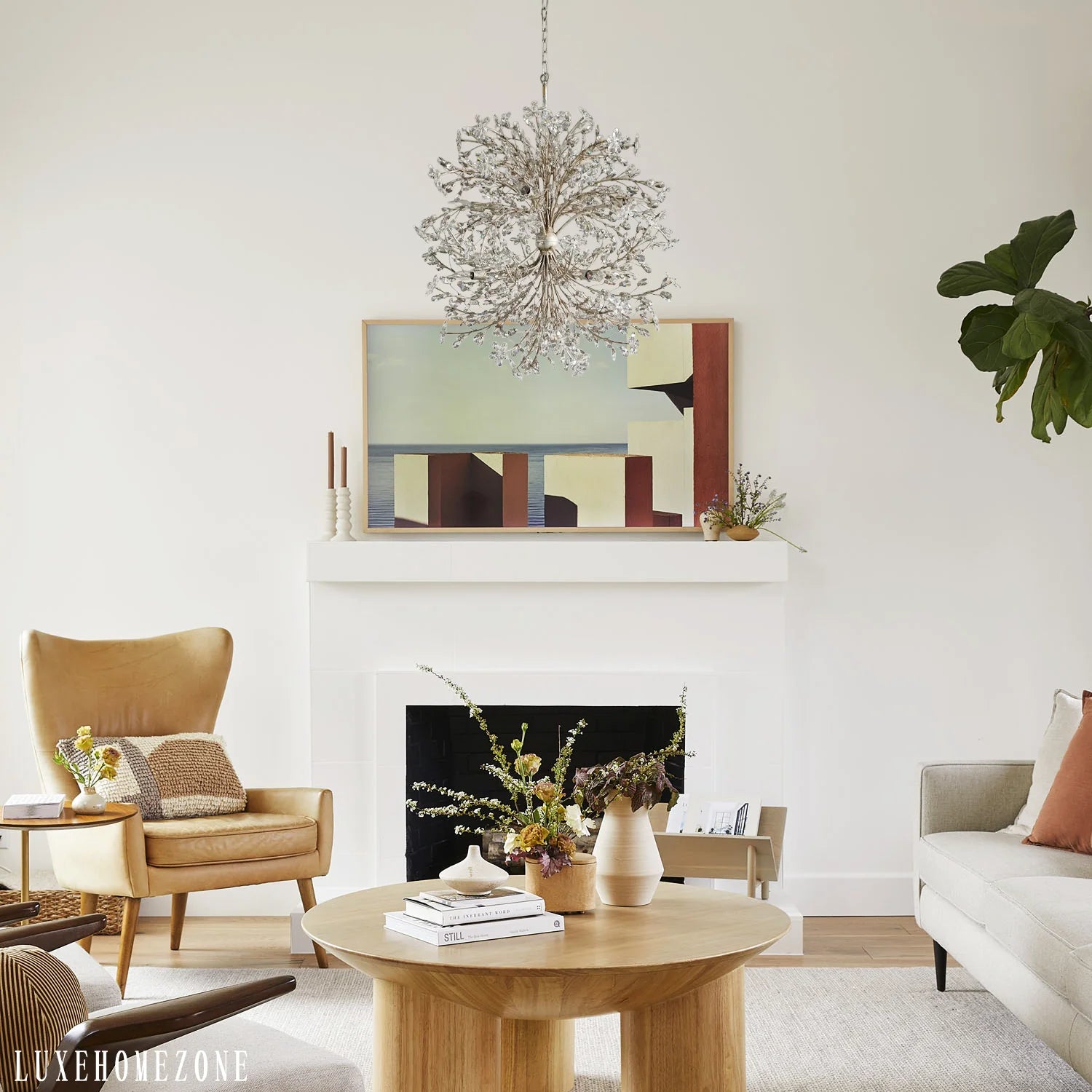 Fiore Crystal Flowers Round Chandelier 35"