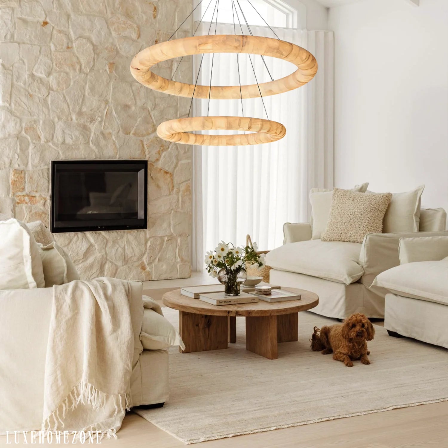 Lisse Alabaster 2 Tier Round Chandelier 61"