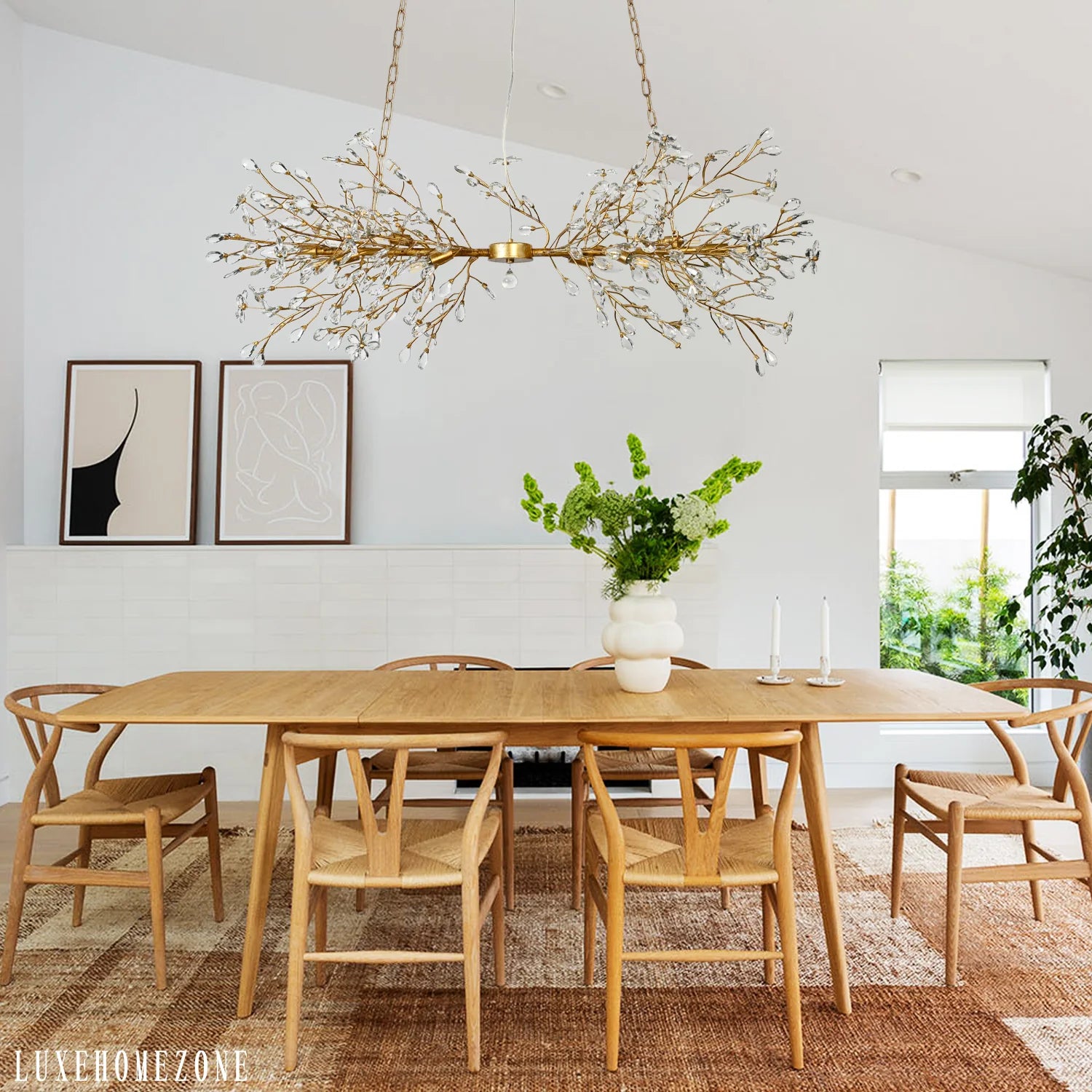 Fiore Crystal Flowers Linear Chandelier  43" 51" 68"